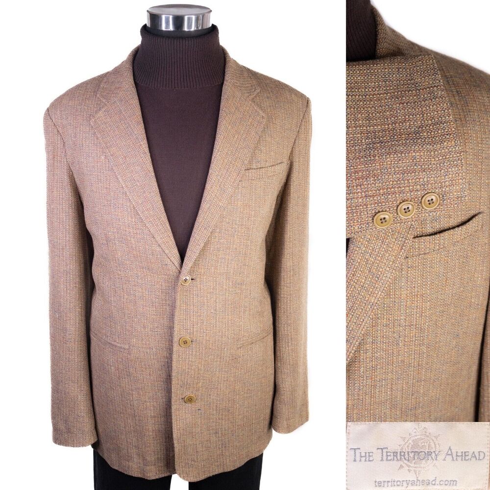 TerritoryAhead Mens Blazer Sport Coat Three Button Casual Jacket 44R Silk Suits